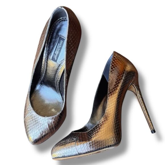 Vintage Dolce & Gabbana Metallic Python Stiletto Pumps 5” Heel | Sz 38 Y2K Glam - Picture 10 of 10
